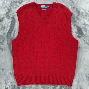 Vintage Polo Ralph Lauren V Neck Pima Cotton Sweater Vest Red Men XL 90's Prep
